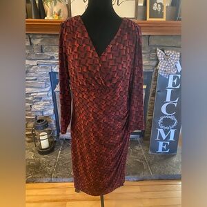 Lauren Ralph Lauren Plus Size Red Geometric Long-Sleeve Wrap Dress